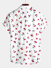 Men's Cherry Floral Print Tropical Hawaii Cotton Shirt