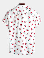 Men's Cherry Floral Print Tropical Hawaii Cotton Shirt