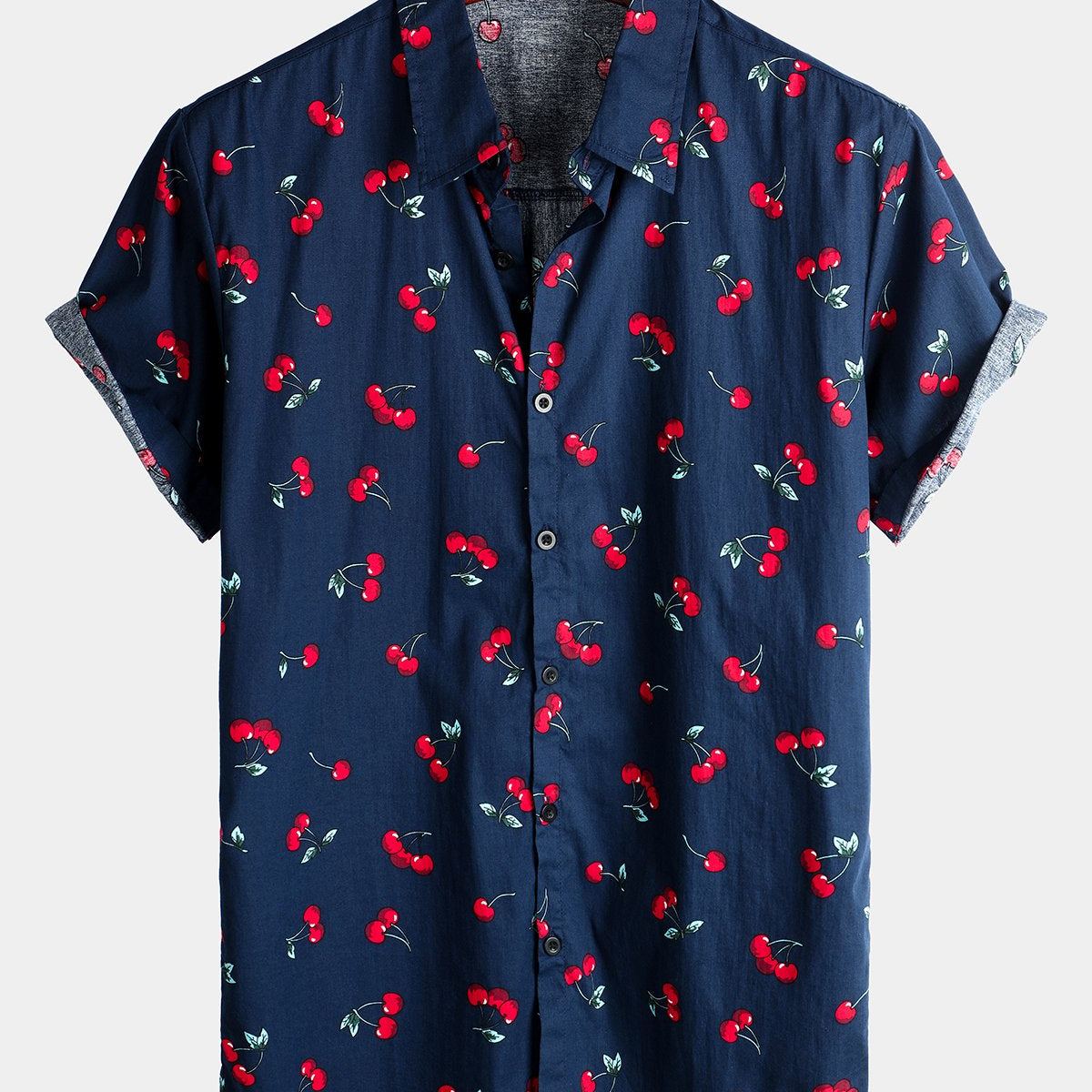 Men's Cherry Floral Print Tropical Hawaii Cotton Shirt