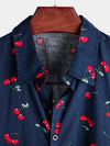 Men's Cherry Floral Print Tropical Hawaii Cotton Shirt