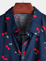 Men's Cherry Floral Print Tropical Hawaii Cotton Shirt