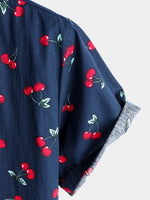 Men's Cherry Floral Print Tropical Hawaii Cotton Shirt