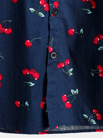 Men's Cherry Floral Print Tropical Hawaii Cotton Shirt