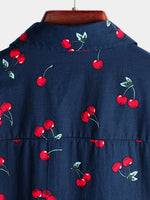 Men's Cherry Floral Print Tropical Hawaii Cotton Shirt