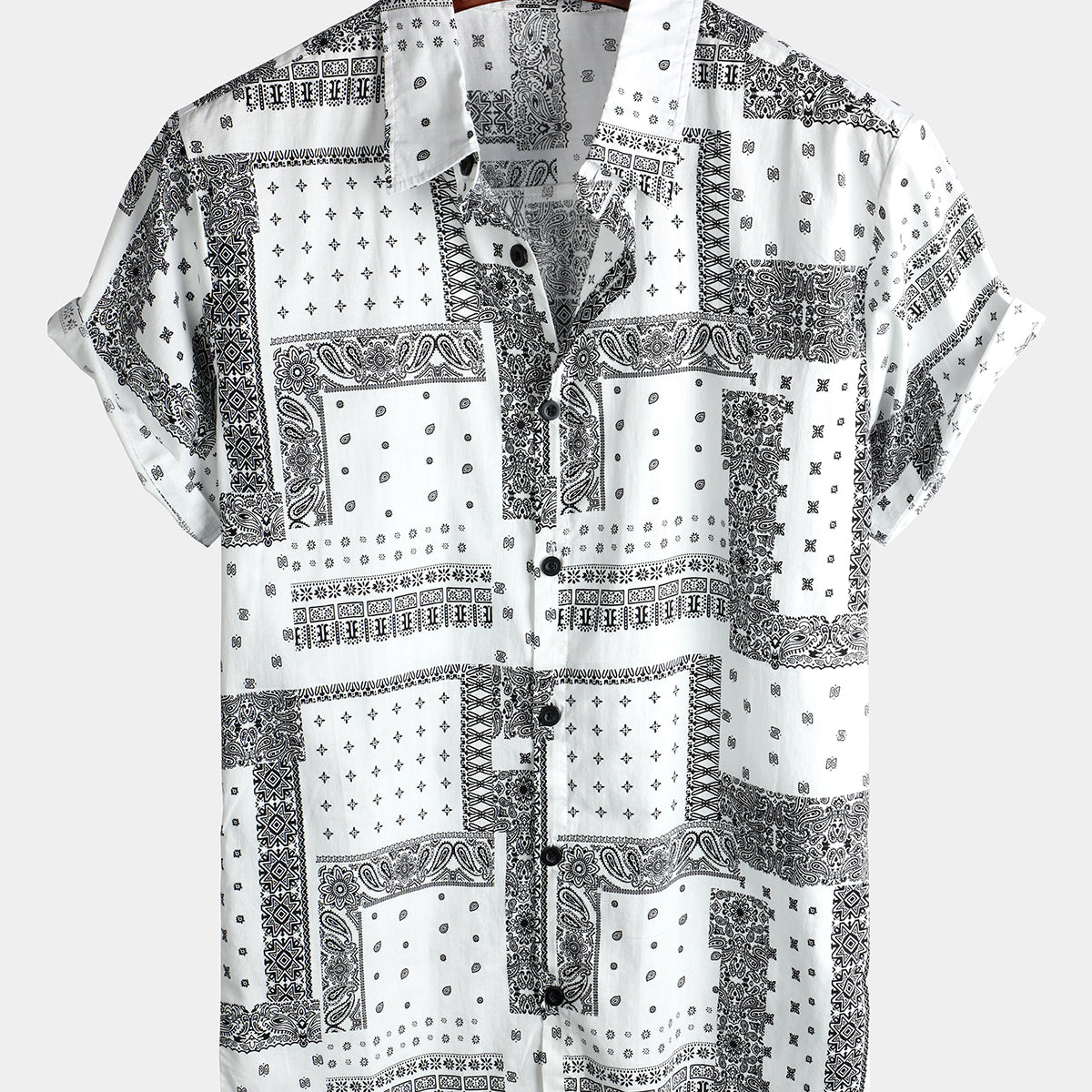 Men's Holiday Short Sleeve Patchwork Cotton Shirt