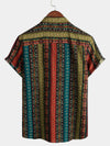 Men's Vintage Floral Colorful Striped Print Casual Summer Bohemian Short Sleeve Shirt