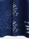 Men's Vintage Patchwork Breathable Cotton Button Up Short Sleeve Navy Blue Shirt