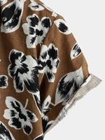 Men's Vintage Floral Breathable Cotton Brown 70s Short Sleeve Shirt