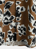 Men's Vintage Floral Breathable Cotton Brown 70s Short Sleeve Shirt