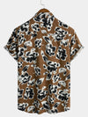 Men's Vintage Floral Breathable Cotton Brown 70s Short Sleeve Shirt