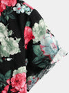 Men's Floral Print Black Pocket Vintage Flowers Short Sleeve Cotton Summer Holiday Shirt