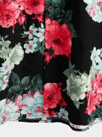 Men's Floral Print Black Pocket Vintage Flowers Short Sleeve Cotton Summer Holiday Shirt