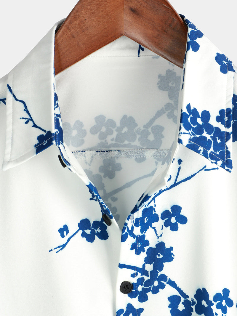 Men's Summer Floral Print Vintage Beach Casual Resort Holiday Short Sleeve Lapel Shirt