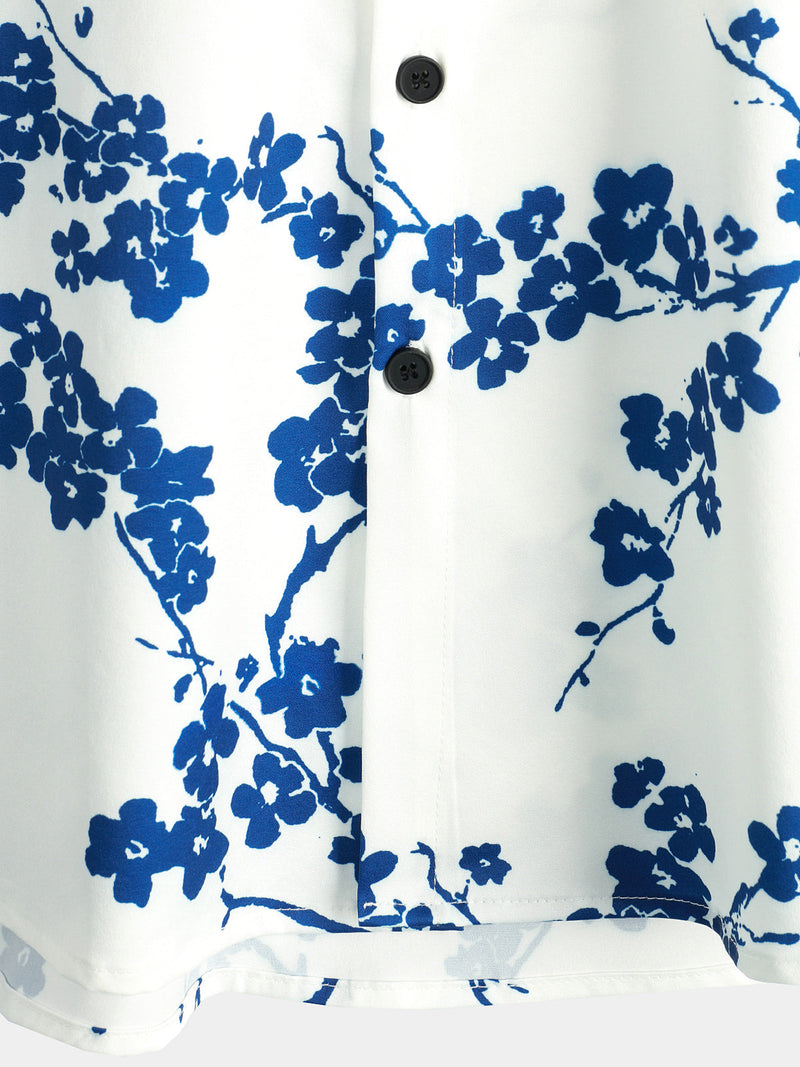 Men's Summer Floral Print Vintage Beach Casual Resort Holiday Short Sleeve Lapel Shirt
