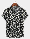 Men's Casual Black Floral Button Up Holiday Flower Short Sleeve Hawaiian Shirt