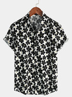 Men's Casual Black Floral Button Up Holiday Flower Short Sleeve Hawaiian Shirt