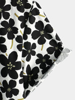 Men's Casual Black Floral Button Up Holiday Flower Short Sleeve Hawaiian Shirt
