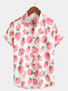 Men's Pink Floral Summer Flowers Cotton Breathable Button Up Cotton Short Sleeve Shirt