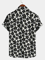 Men's Casual Black Floral Button Up Holiday Flower Short Sleeve Hawaiian Shirt