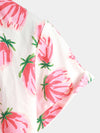 Men's Pink Floral Summer Flowers Cotton Breathable Button Up Cotton Short Sleeve Shirt