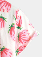 Men's Pink Floral Summer Flowers Cotton Breathable Button Up Cotton Short Sleeve Shirt