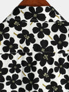 Men's Casual Black Floral Button Up Holiday Flower Short Sleeve Hawaiian Shirt