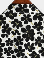 Men's Casual Black Floral Button Up Holiday Flower Short Sleeve Hawaiian Shirt