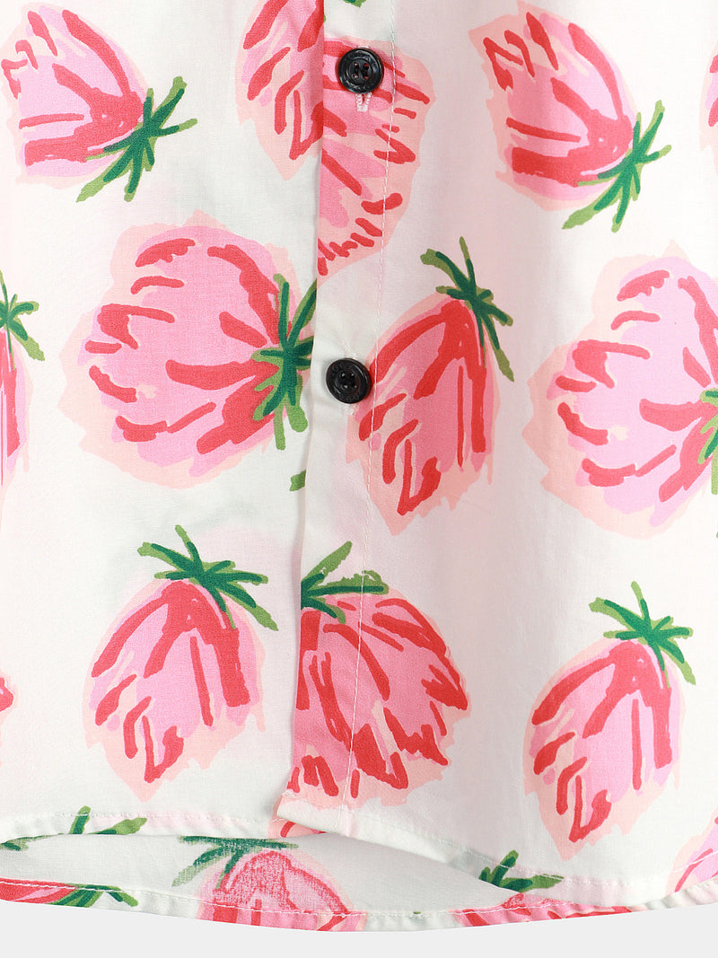 Men's Pink Floral Summer Flowers Cotton Breathable Button Up Cotton Short Sleeve Shirt