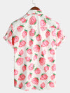 Men's Pink Floral Summer Flowers Cotton Breathable Button Up Cotton Short Sleeve Shirt