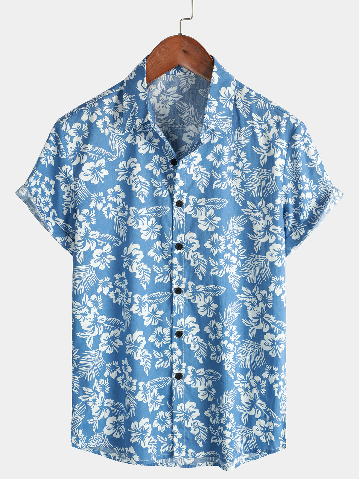 Men's Floral Print Vacation Cotton Breathable Navy Blue Hawaiian Short Sleeve Aloha Shirt
