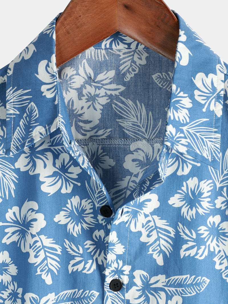Bundle Of 2 | Men's Tropical Floral Plant Leaf Cotton Short Sleeve Aloha Resort Beach Shirts