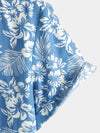 Men's Blue Tropical Floral Plant Leaf Cotton Button Up Short Sleeve Aloha Resort Beach Shirt