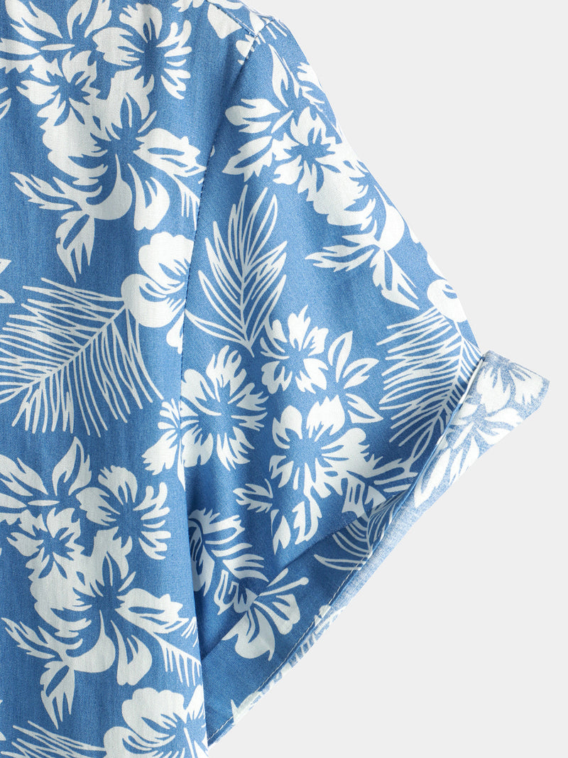 Bundle Of 2 | Men's Tropical Floral Plant Leaf Cotton Short Sleeve Aloha Resort Beach Shirts