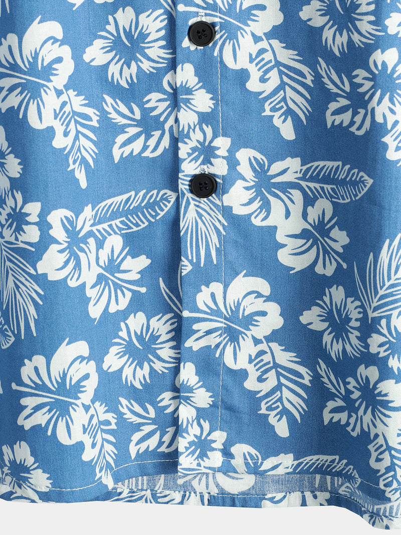 Bundle Of 2 | Men's Tropical Floral Plant Leaf Cotton Short Sleeve Aloha Resort Beach Shirts