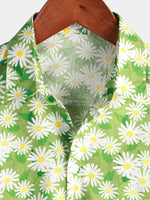 Men's Green Holiday Flower Print Summer Button Up Floral Short Sleeve Beach Shirt