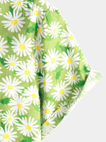 Men's Green Holiday Flower Print Summer Button Up Floral Short Sleeve Beach Shirt