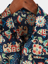 Men's Vintage Beach Hawaiian Cotton Holiday Button Up Navy Blue Short Sleeve Floral Shirt