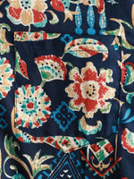Men's Vintage Beach Hawaiian Cotton Holiday Button Up Navy Blue Short Sleeve Floral Shirt