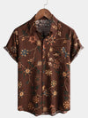 Men's Retro Cotton Beach Pocket Vacation Brown Hawaiian Aloha Floral Shirt