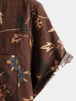 Men's Retro Cotton Beach Pocket Vacation Brown Hawaiian Aloha Floral Shirt