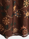 Men's Retro Cotton Beach Pocket Vacation Brown Hawaiian Aloha Floral Shirt