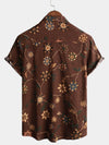 Men's Retro Cotton Beach Pocket Vacation Brown Hawaiian Aloha Floral Shirt