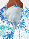 Men's Palm Tree Tropical Island Button Up Floral Short Sleeve Summer Blue Hawaiian Shirt