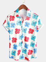 Men's Floral Print Summer Cute Flower Button Up Hawaiian Beach Short Sleeve Shirt