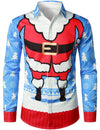 Men's Christmas Cute Santa Claus Funny Print Fancy Long Sleeve Shirt