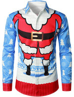 Men's Christmas Cute Santa Claus Funny Print Fancy Long Sleeve Shirt