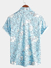 Men's Ocean Button Up Short Sleeve Beach Shell Aloha Light Blue Hawaiian Shirt