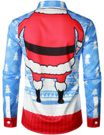 Men's Christmas Cute Santa Claus Funny Print Fancy Long Sleeve Shirt