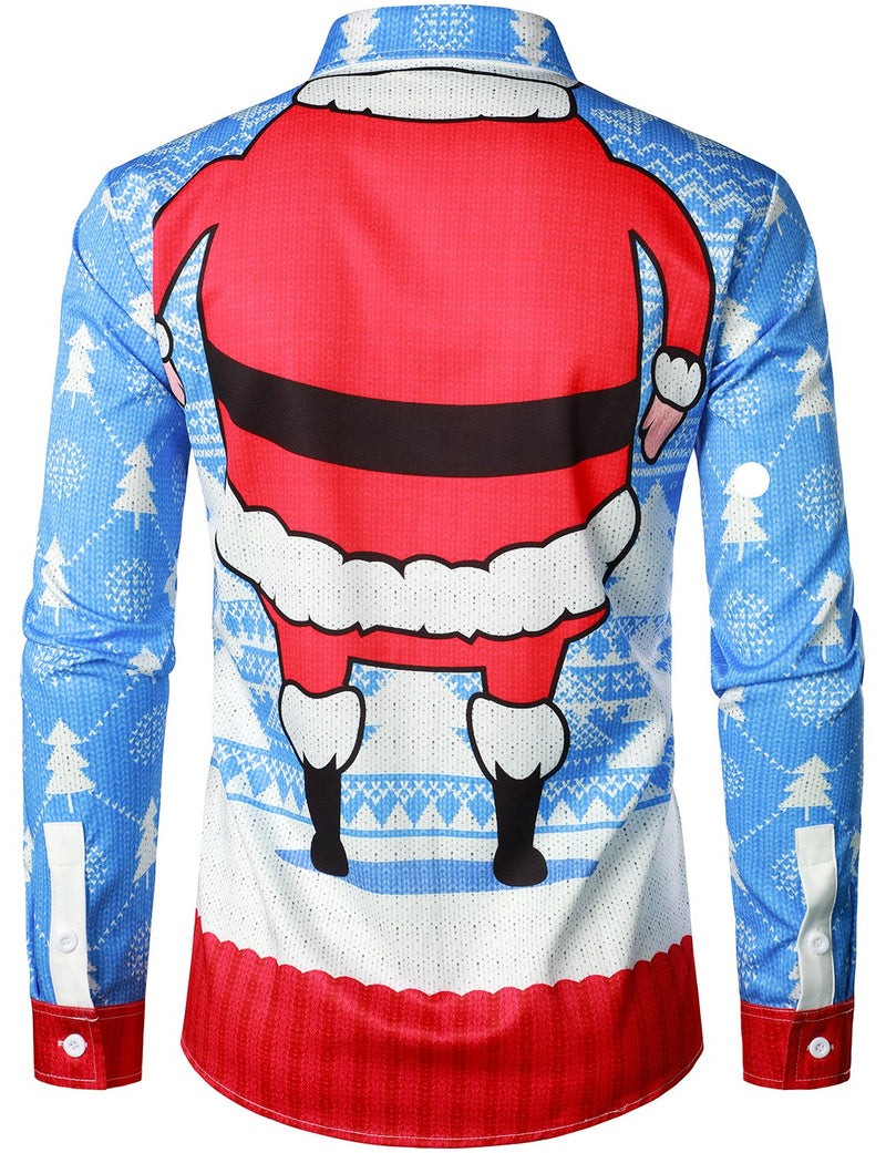 Men's Christmas Cute Santa Claus Funny Print Fancy Long Sleeve Shirt