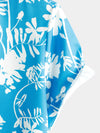 Men's Holiday Flower Print Button Up Floral Short Sleeve Summer Blue Shirt